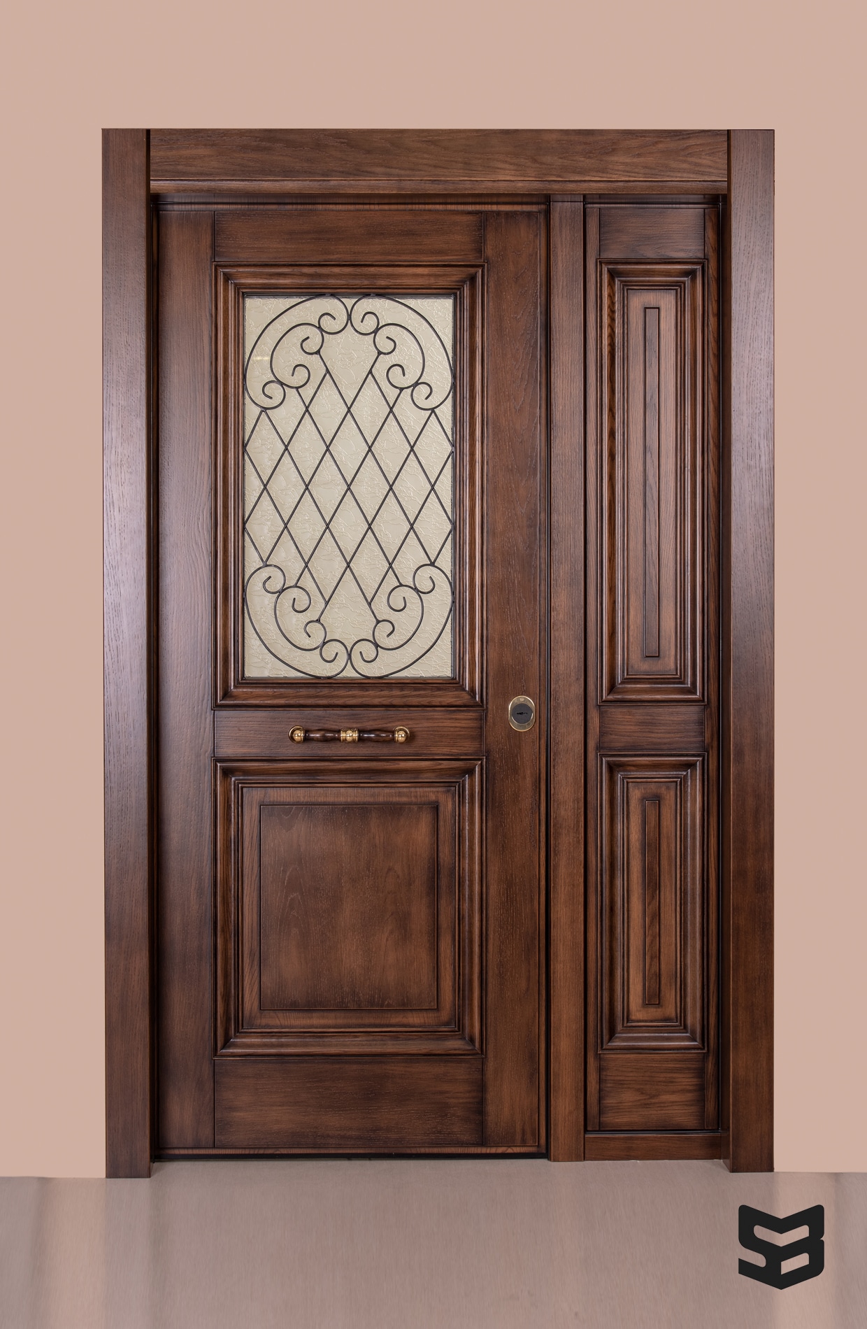 SECURITY STEEL DOOR WITH GLASS SB5 KARAVOLO PALAIOSIS ROBLE
